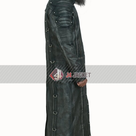 Playerunknowns Battlegrounds Black Distressed Leather Trench Coat - Picture 2 of 10